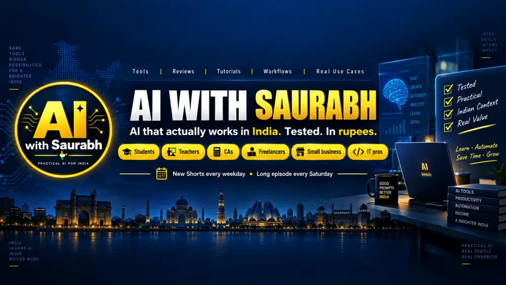 'AI with Saurabh — Practical AI for India' YouTube channel banner